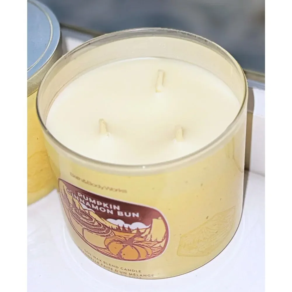 Lot of 2 Bath & Body Works Pumpkin Cinnamon Bun Large 3-Wick Candle 14.5oz